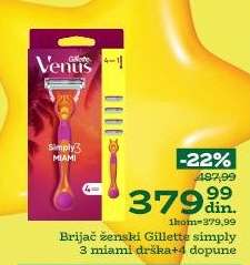 Brijač ženski Gillette simply 3 miami držka+4 dopune