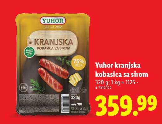 Yuhor kranjska kobasica sa sirom