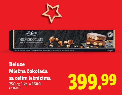 Deluxe Mlečna čokolada sa celim lešnicima