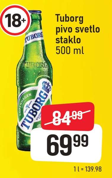 Tuborg pivo svetlo staklo 500 ml