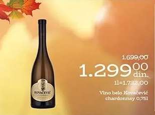 Vino belo Kovačević chardonnay 0,75l