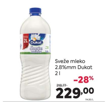 SVEŽE MLEKO 2.8%MM DUKAT 2 l