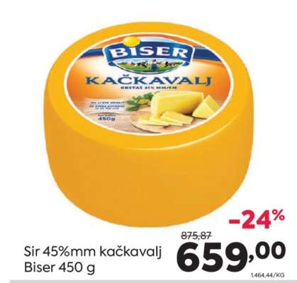 Sir 45%mm Kačkavalj Biser 450 g