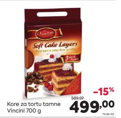 Kore za tortu tamne Vincini 700 g