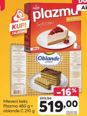Mleveni keks Plazma 480 g + oblande C 210 g