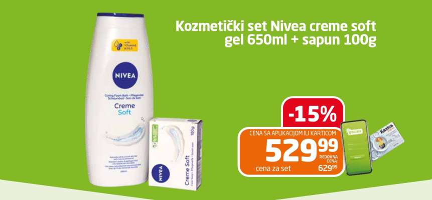 Kozmetički set Nivea creme soft gel 650ml + sapun 100g