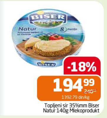 Topljeni sir 35%mm Biser Natur 140g Mlekoprodukt