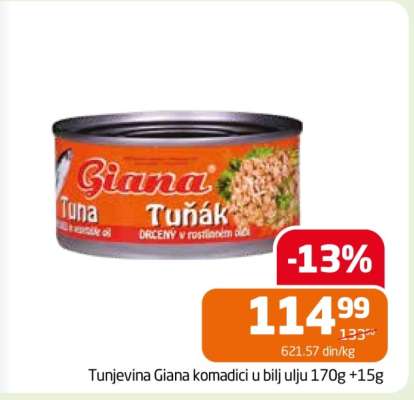 Tunjevina Giana komadici u bilj ulju 170g +15g