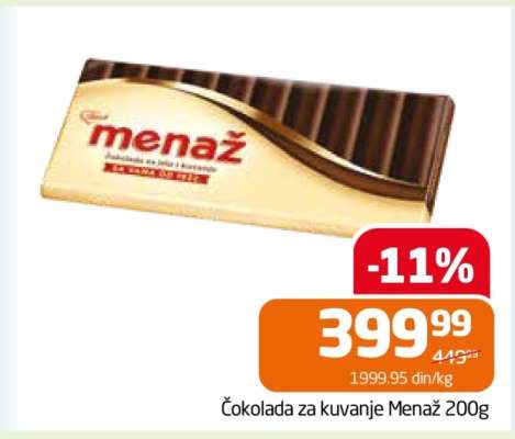 Čokolada za kuvanje Menaž 200g