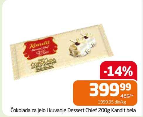 Čokolada za jelo i kuvanje Dessert Chief 200g Kandit bela