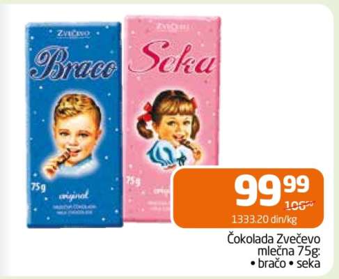 Čokolada Zvečevo mlečna 75g