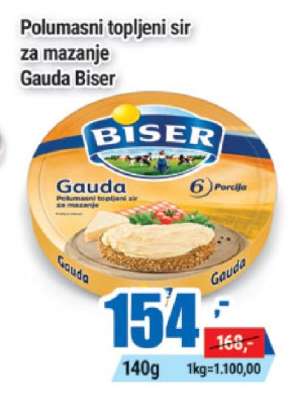 Polumasni topljeni sir za mazanje Gauda Biser