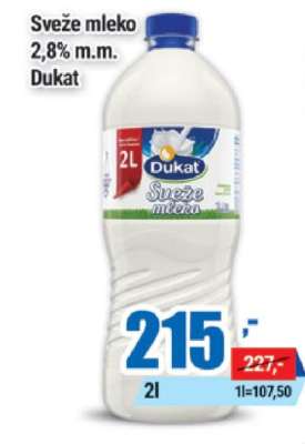 SVEŽE MLEKO 2.8 % m.m. Dukat