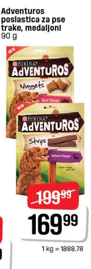 Adventuros poslastica za pse trake, medaljoni 90 g