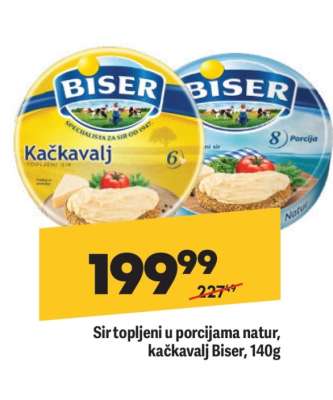 Sir topljeni u porcijama Natur, kačkavalj Biser, 140g
