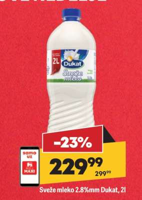 Svěže mléko 2,8% mm Dukat, 2l