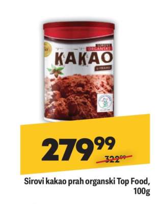 Sirovi kakao prah organski Top Food, 100g