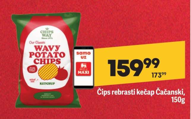 Čips rebrasti kečap Čačanski, 150g
