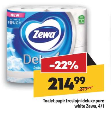 Toalet papir troslojni deluxe pure white Zewa, 4/1