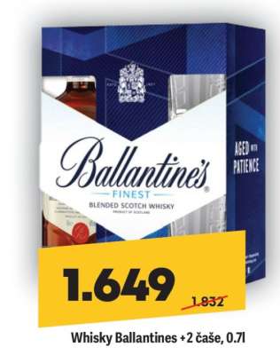 Whisky Ballantines + 2 čaše, 0,7l