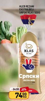 Hleb rezani ekstra beli Srpski Klas 500g
