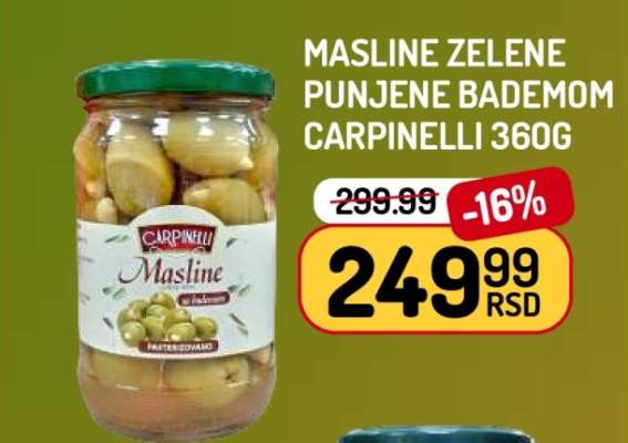 Masline zelene punjene bademom Carpinelli 360g
