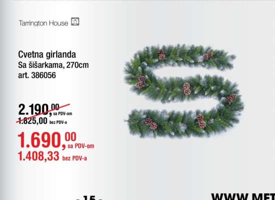 Cvetna girlanda sa šišarkama, 270cm