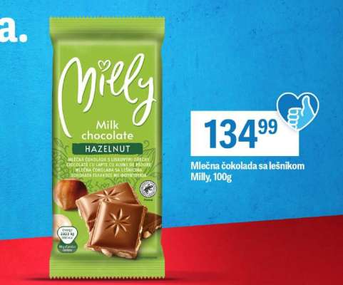 Mlečna čokolada sa lešnikom Milly 100g