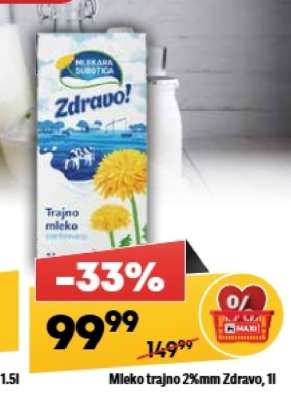 Mleko trajno 2%mm Zdravo, 1l