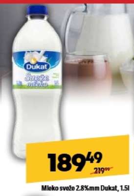 Mleko sveže 2.8 % mm Dukat 1.5L