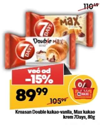 Kroasan Double kakao-vanila, Max kakao krem 7Days, 80g