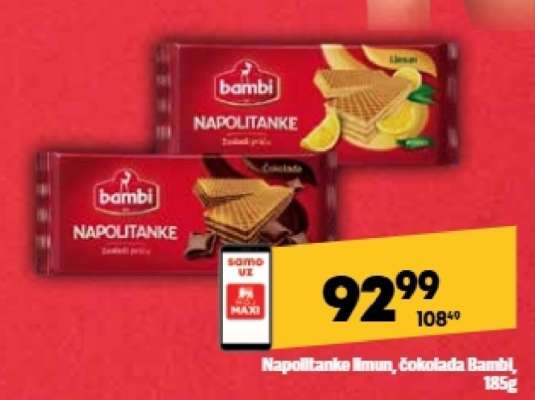 Napolitanke limun, čokolada Bambi, 185g