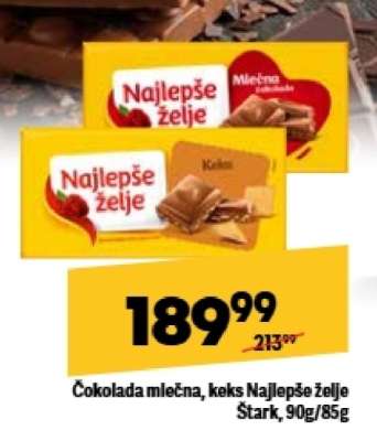 Čokolada mlečna, keks, Najlepše želje Stark, 90g/85g
