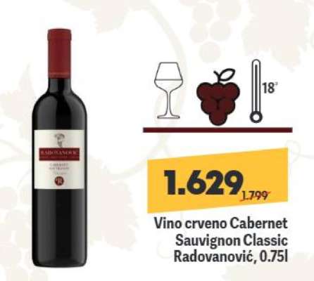 Vino crveno Cabernet Sauvignon Classic Radovanović