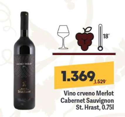 Vino crveno Merlot Cabernet Sauvignon St. Hrast, 0.75l
