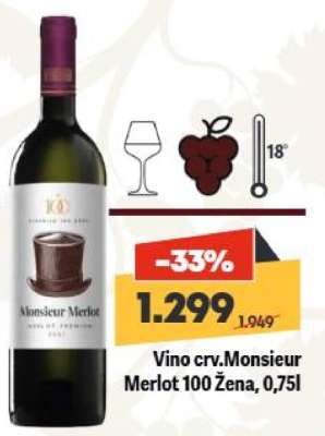 Vino crv.Monsieur Merlot 100 Žena, 0,75l
