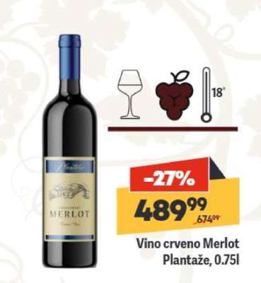 Vino crveno Merlot Plantaže, 0,75l