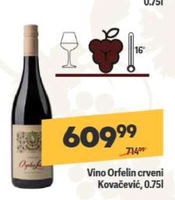 Vino Orfelin crveni Kovačević, 0.75l