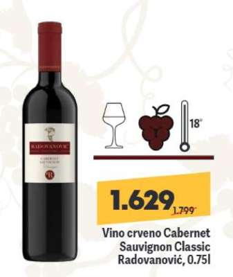 Vino crveno Cabernet Sauvignon Classic Radovanović, 0.75l