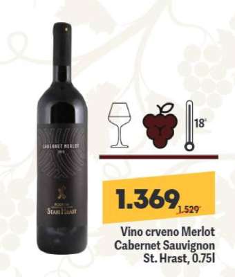 Vino crveno Merlot Cabernet Sauvignon St. Hrast, 0.75l