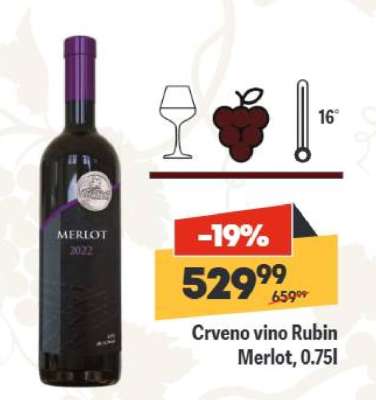 Crveno vino Rubin Merlot, 0.75l