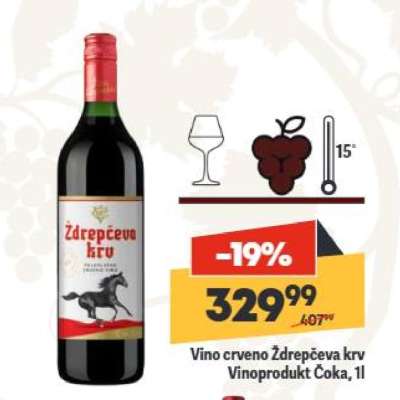 Vino crveno Ždrepčeva krv Vinoprodukt Čoka, 1l