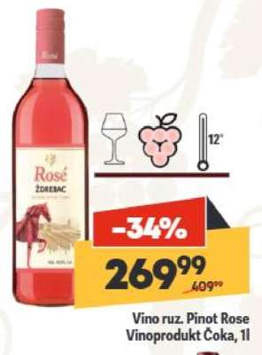 Vino ruz. Pinot Rose Vinoprodukt Čoka, 1l