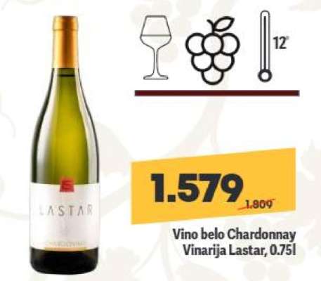 Vino belo Chardonnay Vinarija Lastar, 0,75l