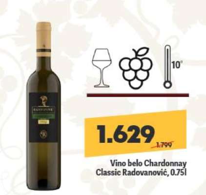 Vino belo Chardonnay Classic Radovanović, 0.75l