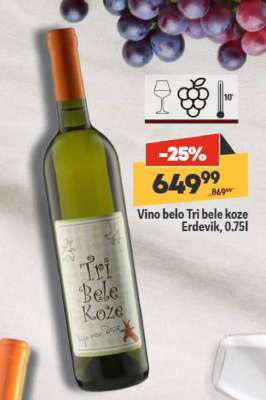Vino belo Tri bele Koze Erdevik, 0,75l