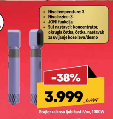 Stajler za kosu ljubičasti Vox, 1000W