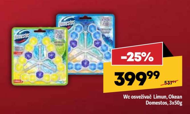 Wc osvěživač Limun, Okean Domestos, 3x50g