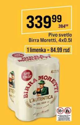 Pivo svetlo Birra Moretti, 4x0.5l