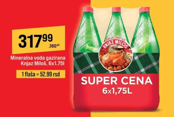 Mineralna voda gazirana Knjaz Miloš, 6x1.75l